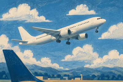 Passenger Jet Taking Off Into Blue Sky