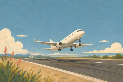 Airplane Taking Off Under Clear Blue Sky
