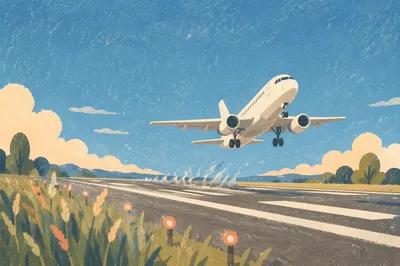 Airplane Takeoff Under Clear Blue Sky