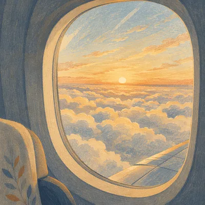 Sunrise Clouds Through Airplane Window View