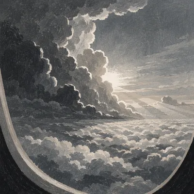 Dramatic Airplane Window View Above Clouds