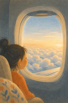 Sunlit Clouds Through Airplane Window