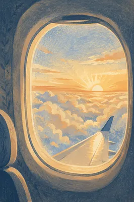 Sunrise Clouds Through Airplane Window