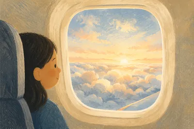 Serene Airplane Window View Above Clouds