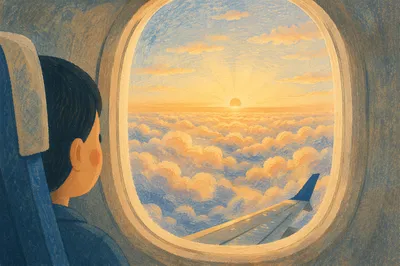 Sunrise Clouds Through Airplane Window View