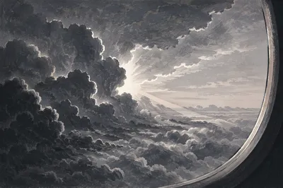 Dramatic Airplane Window Above the Clouds