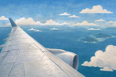 Calm Airplane Window View Above Ocean