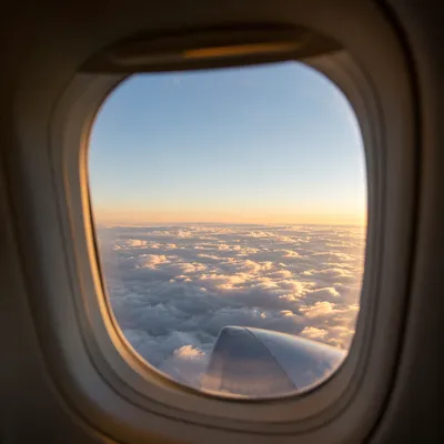 Serene Airplane Window View Above Clouds