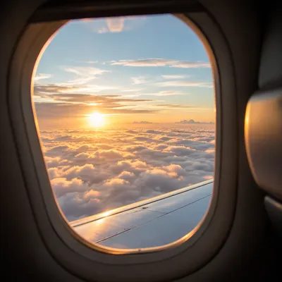 Sunrise Clouds Through Airplane Window