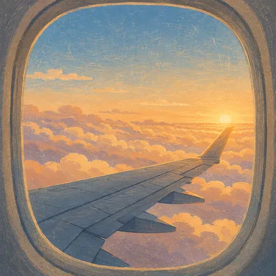 Airplane Wing Sunrise Above Cloud Sea