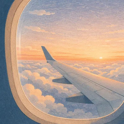 Airplane Wing Above Clouds at Sunrise