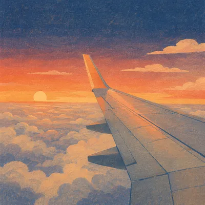 Sunrise Airplane Wing Above Cloud Horizon