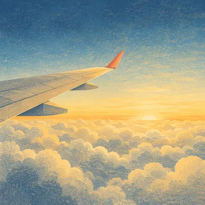 Airplane Wing Above Sunrise Clouds