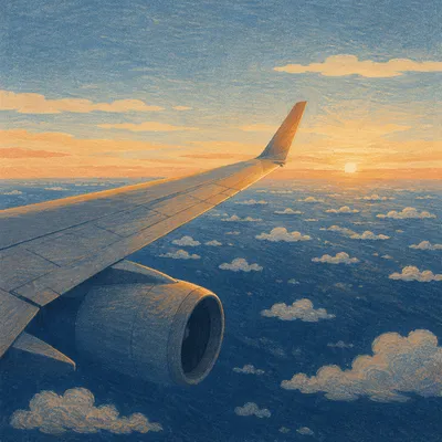 Sunrise Airplane Wing Above Blue Clouds