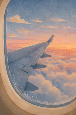 Airplane Wing Above Sunrise Clouds