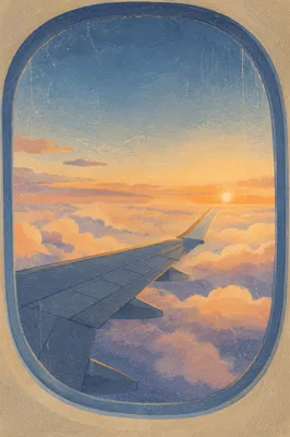 Airplane Wing Above Sunrise Clouds