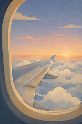 Airplane Wing Above Clouds at Sunrise