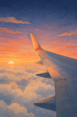Sunrise Airplane Wing Above Quiet Clouds