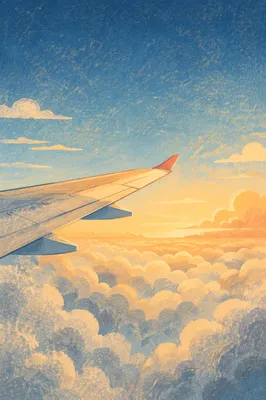 Sunrise Airplane Wing Above Soft Clouds