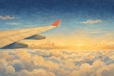 Sunrise Airplane Wing Above Soft Clouds