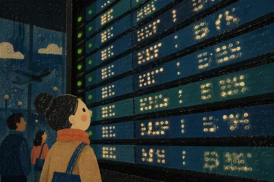 Airport Departure Board in Dim Terminal