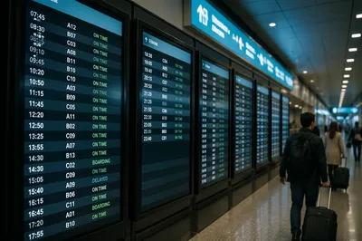 Airport Departure Board in Modern Terminal