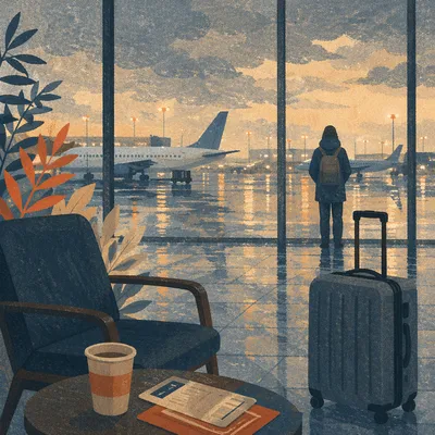 Quiet Airport Lounge at Blue Hour