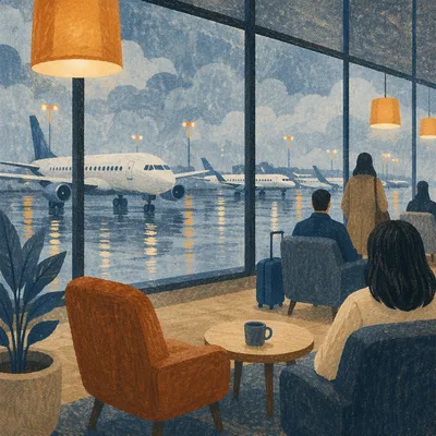 Calm Airport Lounge at Blue Hour