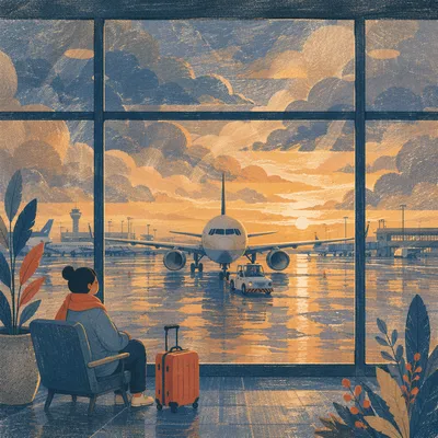 Quiet Airport Lounge at Sunset Tarmac