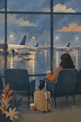 Quiet Airport Lounge at Blue Hour