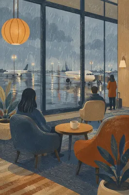 Calm Airport Lounge at Blue Hour