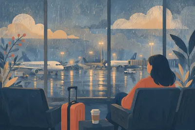 Quiet Airport Lounge at Blue Hour