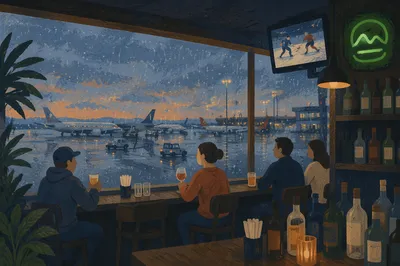 Rainy Airport Lounge View at Dusk