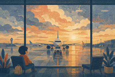 Sunset Airport Lounge View Over Tarmac