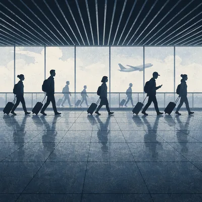 Calm Airport Departure Concourse With Travelers