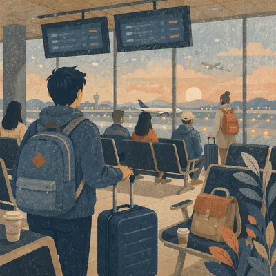 Blue Hour Airport Departure Gate Scene