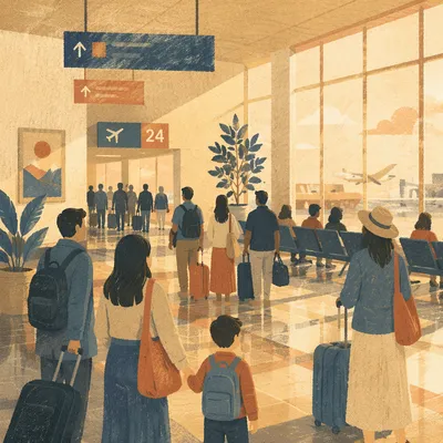 Golden Hour Airport Departure Gate Scene