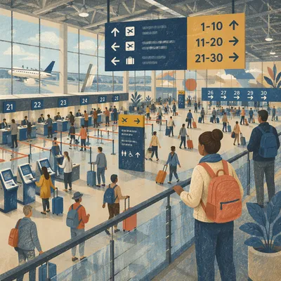 Busy Airport Departure Hall From Above