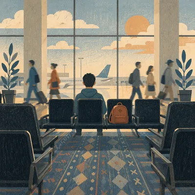 Quiet Airport Departure Gate at Sunset