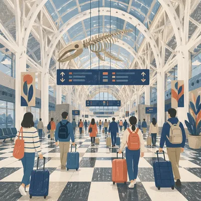Modern Airport Departure Gate Travelers