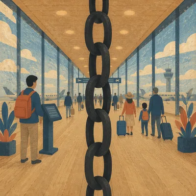 Twilight Airport Gate With Chain Divider
