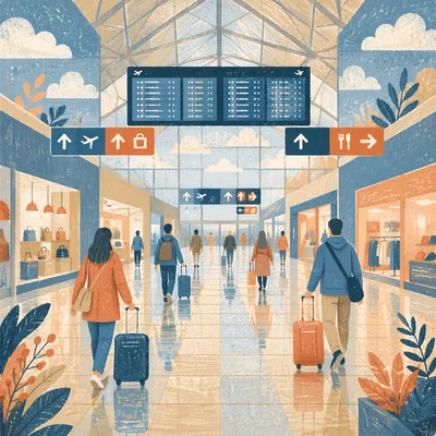Modern Airport Departure Gate Travelers