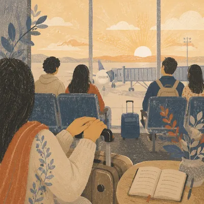 Peaceful Prayer at Airport Departure Gate