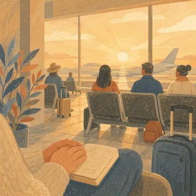 Dawn Departure Gate With Waiting Travelers