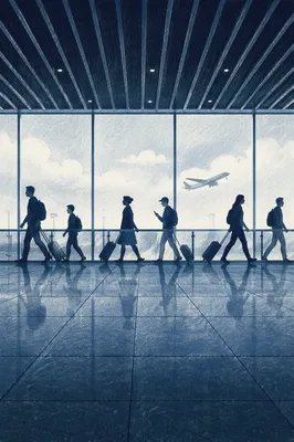 Calm Airport Departure Gate Travelers