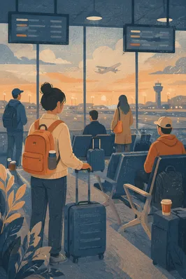 Blue Hour Airport Departure Gate Travelers