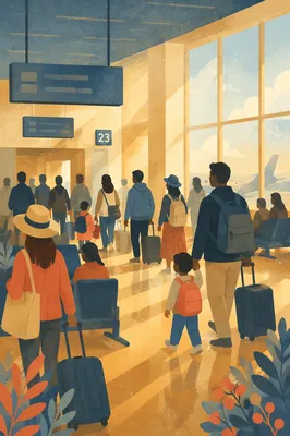 Golden Hour Airport Departure Gate Scene