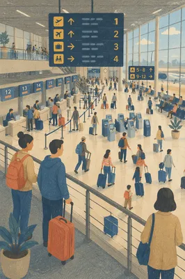Busy Airport Departure Hall Travel Scene