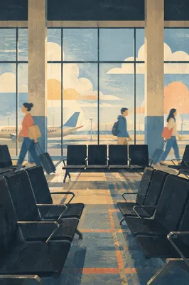Quiet Airport Departure Gate at Sunset