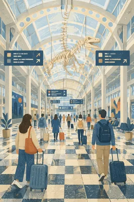 Modern Airport Departure Gate Travelers